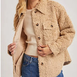 Boucle Button Front Woven Shacket Jacket Creamy Latte