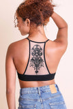 Tattoo Mesh Racerback Bralette Black