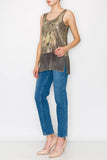 Sequin & Chiffon Tank Top – Gold Rodeo Print
