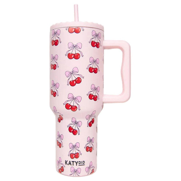 Cherry Bow Insulated Stainless Steel 38 Oz Tumbler with Handle