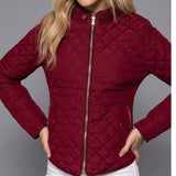 Suede Piping Detail Knit Rib Quilted Padding Jacket Dark Wine