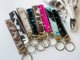 Western Hair On Cowhide Keychain: Acid Wash Turquoise