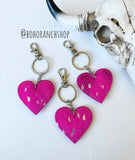 Western Heart Hair On Cowhide Keychain Bag Charm Leopard