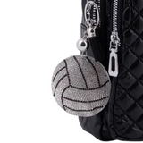 Bling Crystal Black White Volleyball Tassel Keychain Keyring Bag Purse Charm