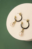 Black Hoop Pearl Drop Earrings