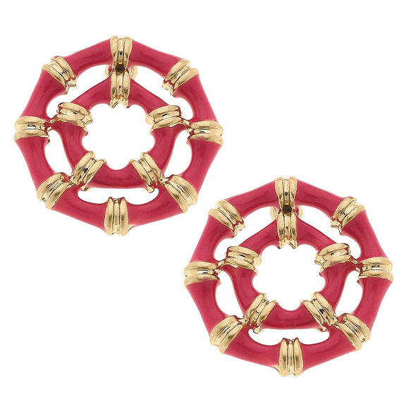 Lilly Bamboo Enamel Stud Earrings Fuchsia Pink