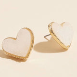 Heart Druzy Stone Stud Earrings -  Ivory Sparkle Statement Jewelry