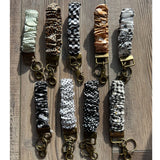 Silky Scrunchie Wristlet Keychain Bag Purse Charm Bronze White Bandana Print