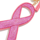 Bling Rhinestone Pink Breast Cancer Ribbon Tassel Keyring Bag Charm