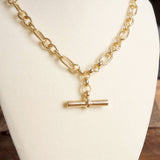 Gold Toggle Bar Pendant Necklace | Paperclip Chain Layering Necklace
