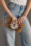 Tan Brown Cream Western Aztec Wool Cotton Suede Wristlet