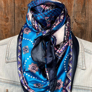 Blue Pink Purple Paisley Printed Western Southwestern Wild Rag Scarf Accent