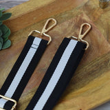 Black White Preppy Stripe Adjustable Crossbody Bag Purse Guitar Strap