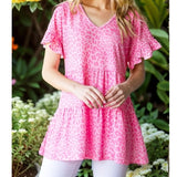 Pink Leopard Tiered Short Sleeve Top