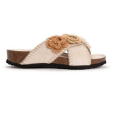 Muk Luks Women Penelope Crochet Suede Floral Cross Strap Sandal Slide Stone