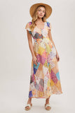 Pastel Quilt Printed Button Down Maxi Dress