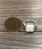 Square White Turquoise Adjustable Ring – Antique Silver Brass Band