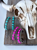 Western Turquoise-Color Stone Open Hoop Earrings, 1.75 Inch