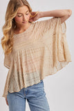 Sheer Asymmetric Textured Cape Top - Beige