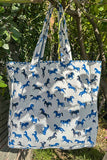 Quilted Jumbo Tote Bag – Blue Horse Print