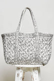Hand Block-Printed Quilted Floral Tote Bag – Ivory & Grey