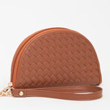 Vegan Woven Wedge Leather Wristlet Brown