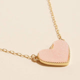 Heart Druzy Stone Charm Short Necklace - Peach Sparkle Statement Jewelry