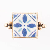 Santorini Blue & White Tile Statement Ring – Golden Bronze Band | Barse Jewelry