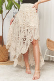 Crochet Lace High-Low Maxi Skirt in Beige