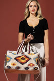 Handmade Navajo Pattern Cotton Duffel Bag with Suede Straps — Ivory