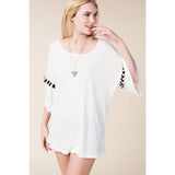 Loose Fit Bell Sleeve Kimono Top with Special Trims in Ivory