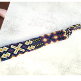 Navy Purple Black White Gold Woven Braided Western Aztec Adjustable Hat Band