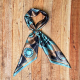 Aztec Print Square Silky Wild Rag | Teal/Mocha