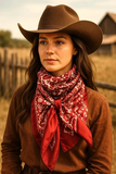 Red & Cream Paisley Wild Rag Scarf, 35-inch