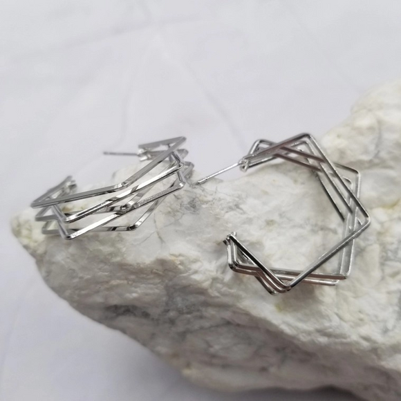 Silver Open Geometric Hoop Earrings