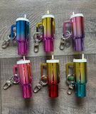 Chrome Ombre Plastic Tumbler Keychain with Removable Lid Blue Pink