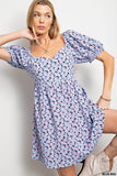 Allover Daisy Soft Printed Puff Sleeve Babydoll Back Tied Dress