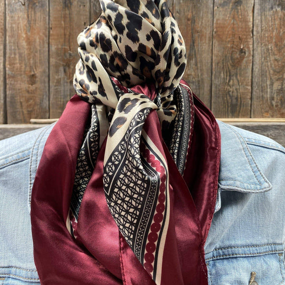 Wine Leopard Print Printed Western Southwestern Wild Rag Scarf Accent