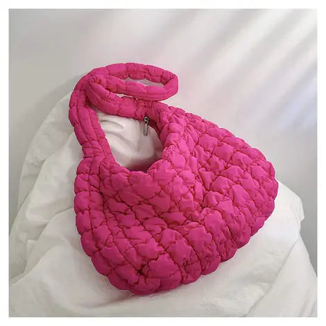 Large Slouchy Quilted Puffer Puffy Tote Hot Pink