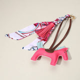 Vegan Leather Horse Tassel Scarf Keychain Bag Charm