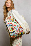Quilted Boho Tote Bag – Cream Multi Print