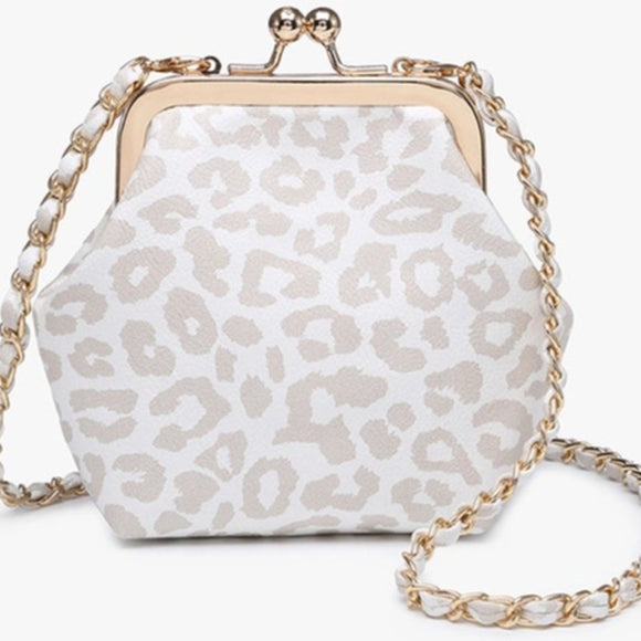 Cleo Coin Pouch Crossbody Clutch Light Grey Cheetah