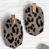 Should've Been Better Oval Leopard Statement Earrings Grey Metallic Gold