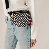Colby Canvas Printed Crossbody Bum Bag | Black/Cream Geometric
