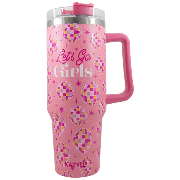 Let's Go Girls Pink Disco Ball 40 Oz Insulated Stainless Steel Tumbler Handle