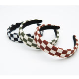 Set of 3 Checkered Headband Soft Fabric Padded Black, Brown and Green