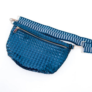 Metallic Navy Blue Woven Crossbody Sling Bum Belt Bag