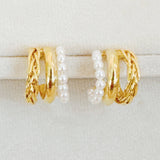 Triple Lovely Pearl Hoop Earrings