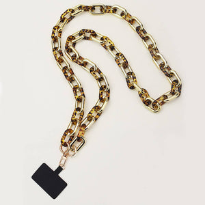 Acrylic Chain Link Crossbody Phone Strap Gold Tortoise