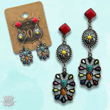 Western Southwestern Stone Flower Concho Post Triple Drop Earring